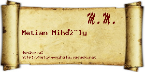Metian Mihály névjegykártya