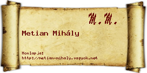 Metian Mihály névjegykártya